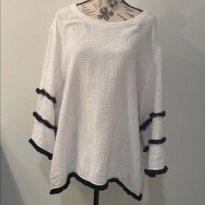 Jones New York White Blouse with Black Trim